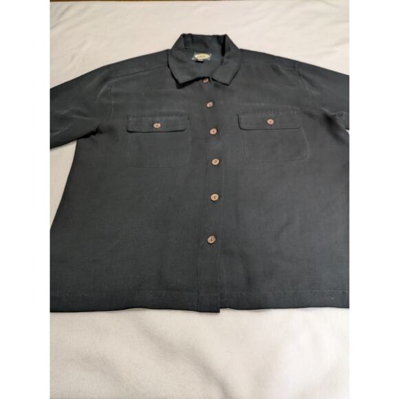 Tommy Bahama Shirt Women Small Black Silk Tropical Top Button Short Sleeve Beach - Picture 2 of 9